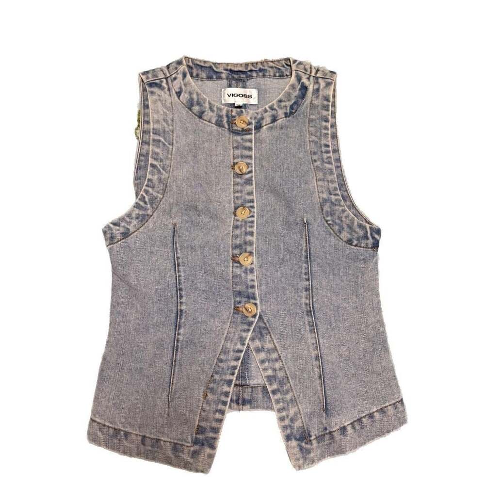 Vigoss Light Wash Button-Down Sleeveless Denim Layering Vest Cowgirl Western M